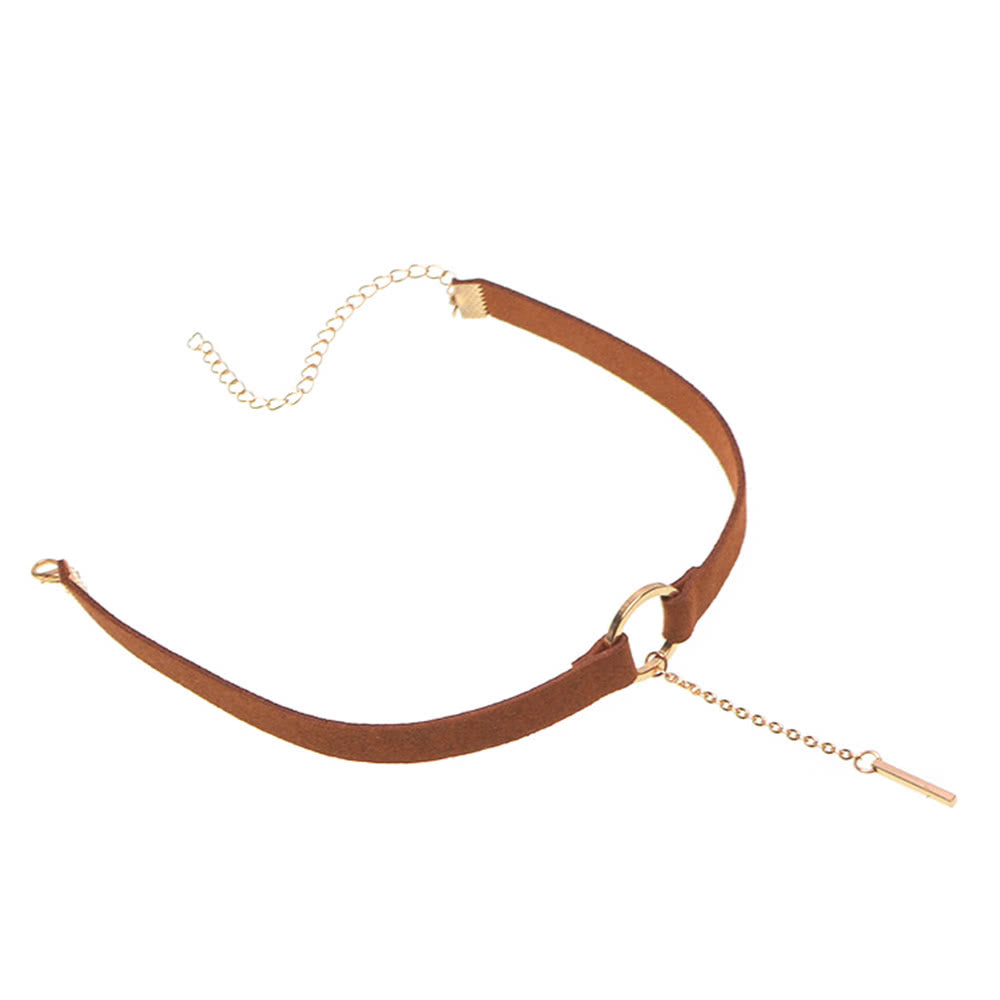 Silver Plated Metal Pendant Leather Round Choker Necklace for Couple Lovers