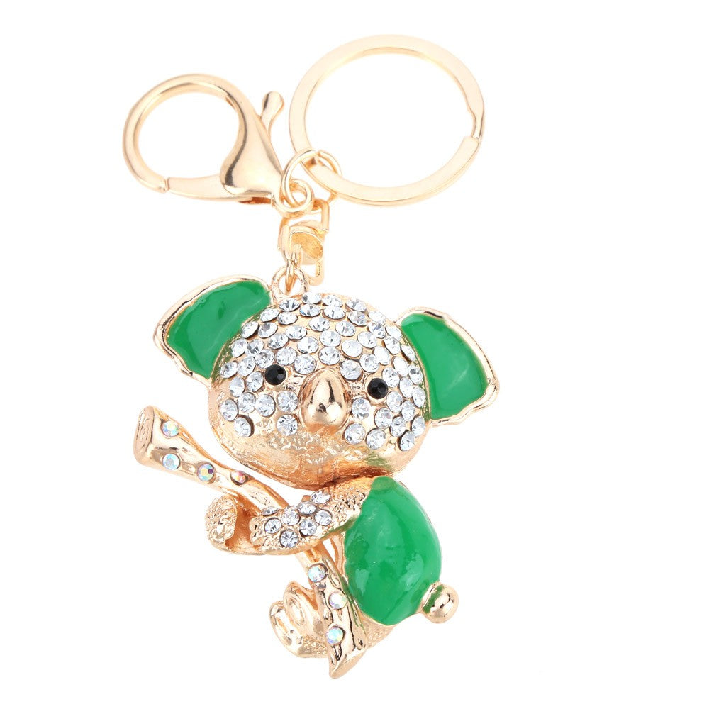 Jewelry Hollow Shinning Rhinestone Aureate Koala Pendant Key Ring Chain