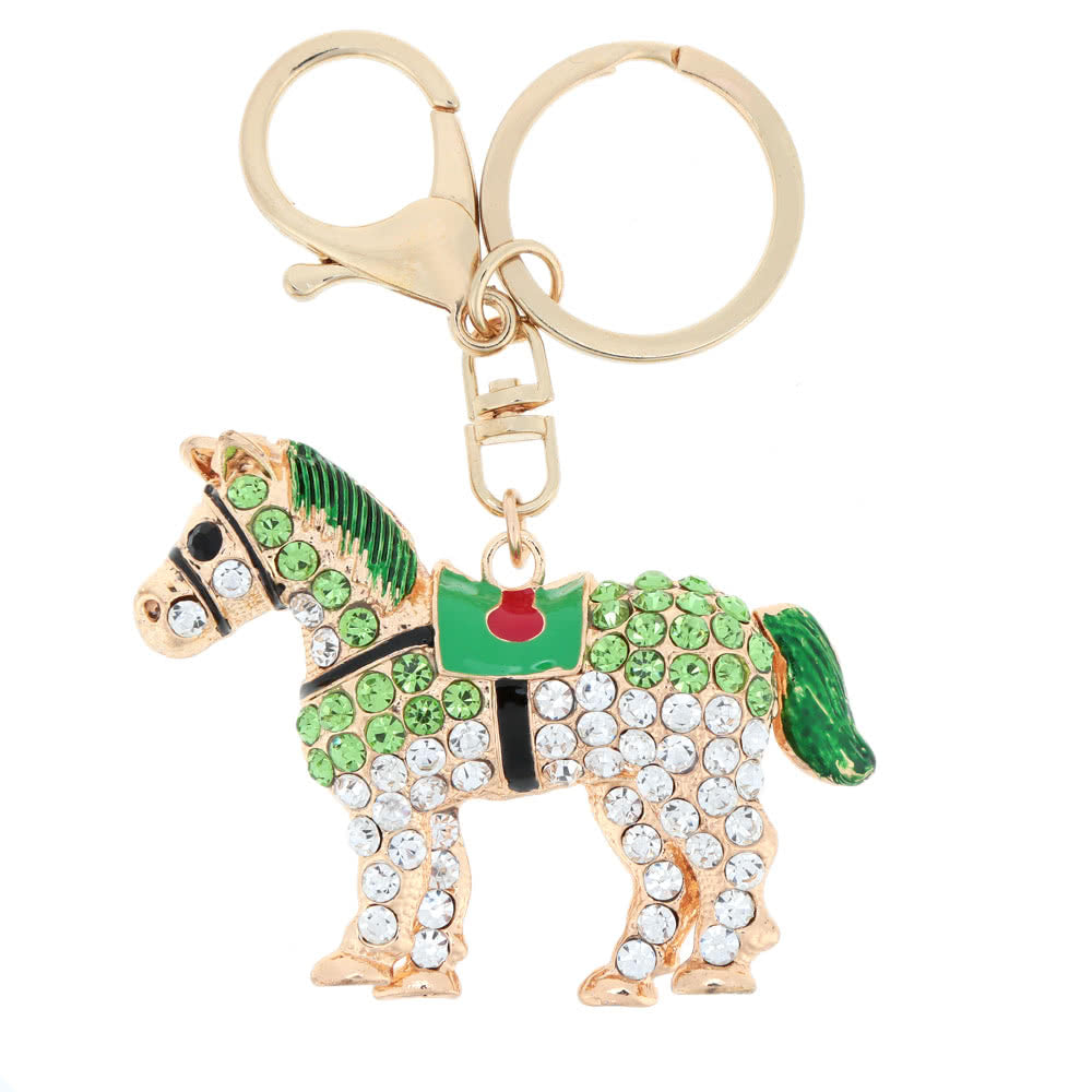 Jewelry Hollow Shinning Rhinestone Aureate Horse Pendant Key Ring Chain