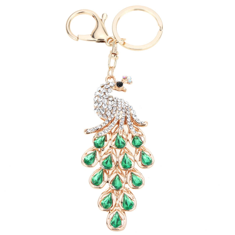 Jewelry Hollow Shinning Rhinestone Aureate Peafowl Pendant Key Ring Chain