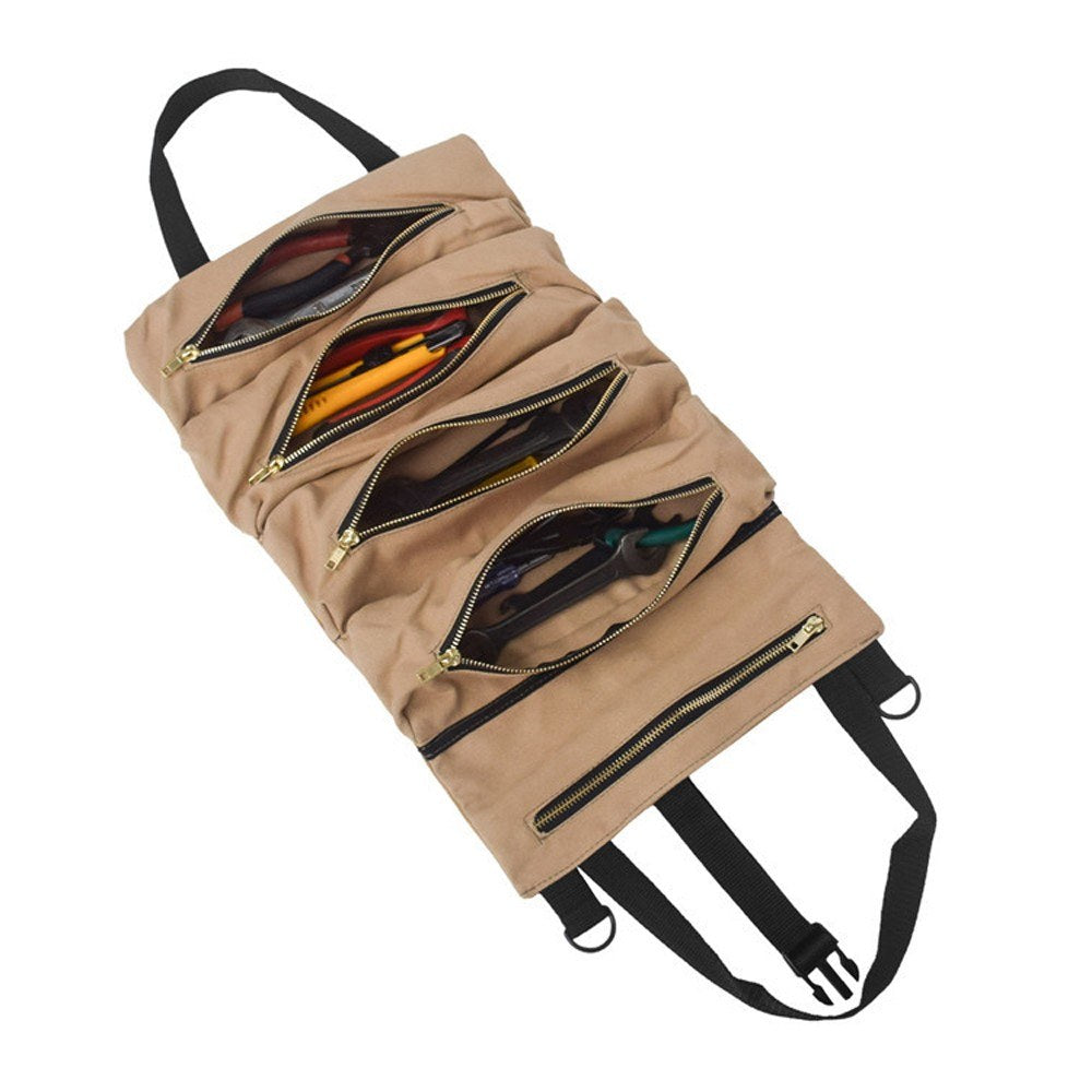 Roll Tool Multi-Purpose Up Bag Wrench Pouch Hanging Zipper Carrier Tote Canvas Car Organizer 5 Pockets Portable