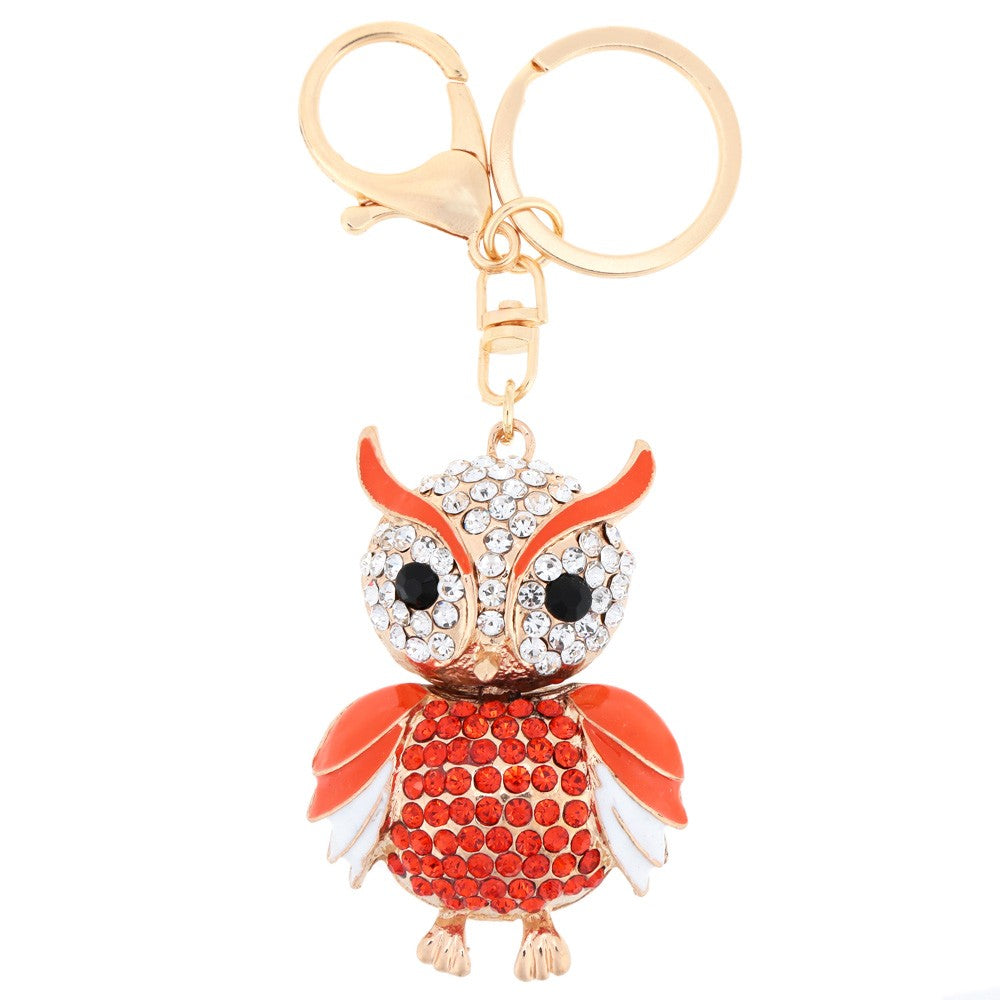 Jewelry Hollow Alloy Vintage Shinning Rhinestone Owl Pendant Key Ring Chain