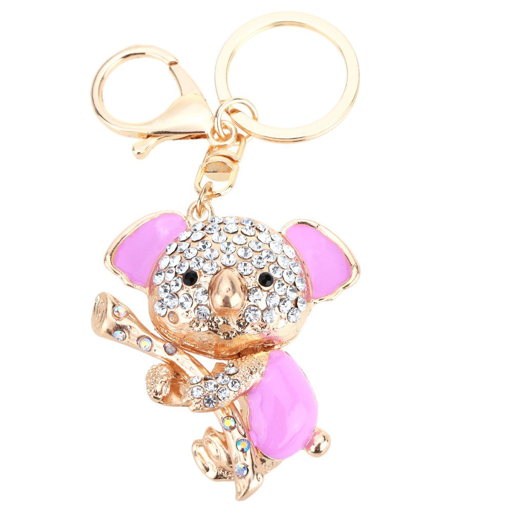 Jewelry Hollow Shinning Rhinestone Aureate Koala Pendant Key Ring Chain