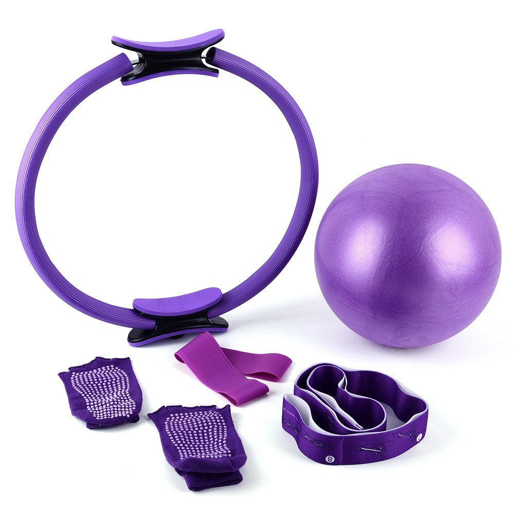 5pcs Yoga Exercise Set 16.5 Inch Pilates Ring Circle Ball Resistance Loop Band Stretch Strap Anti-skid Socks