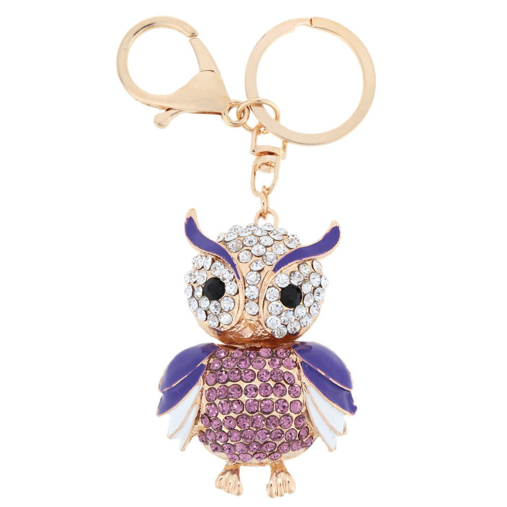 Jewelry Hollow Alloy Vintage Shinning Rhinestone Owl Pendant Key Ring Chain