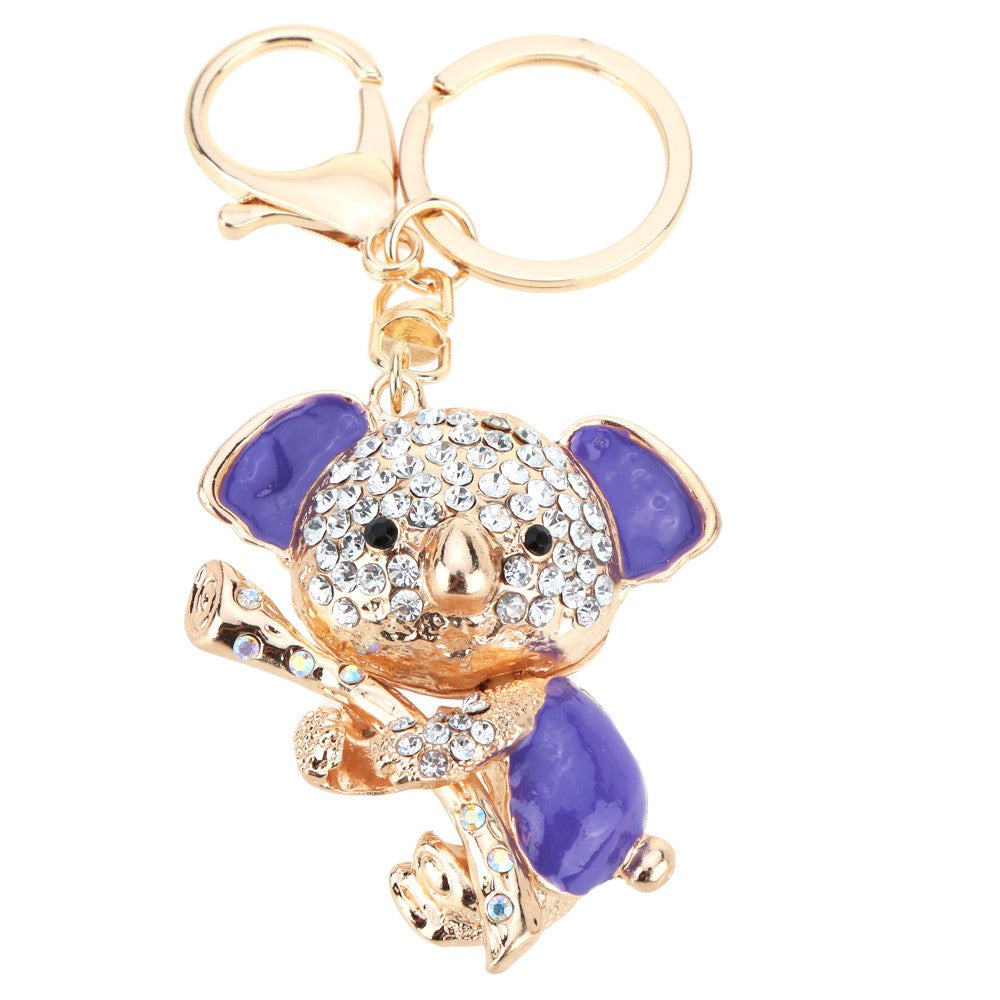 Jewelry Hollow Shinning Rhinestone Aureate Koala Pendant Key Ring Chain
