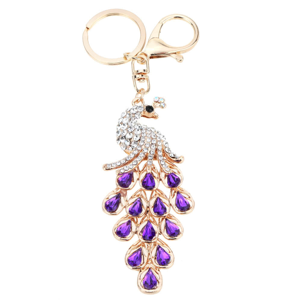 Jewelry Hollow Shinning Rhinestone Aureate Peafowl Pendant Key Ring Chain