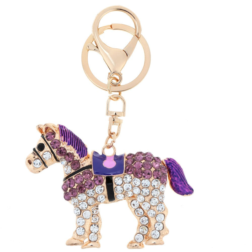 Jewelry Hollow Shinning Rhinestone Aureate Horse Pendant Key Ring Chain