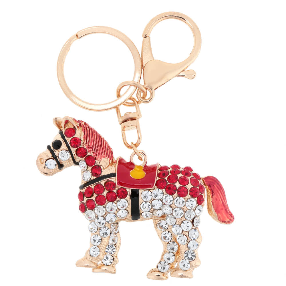 Jewelry Hollow Shinning Rhinestone Aureate Horse Pendant Key Ring Chain