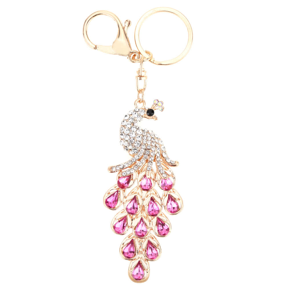 Jewelry Hollow Shinning Rhinestone Aureate Peafowl Pendant Key Ring Chain