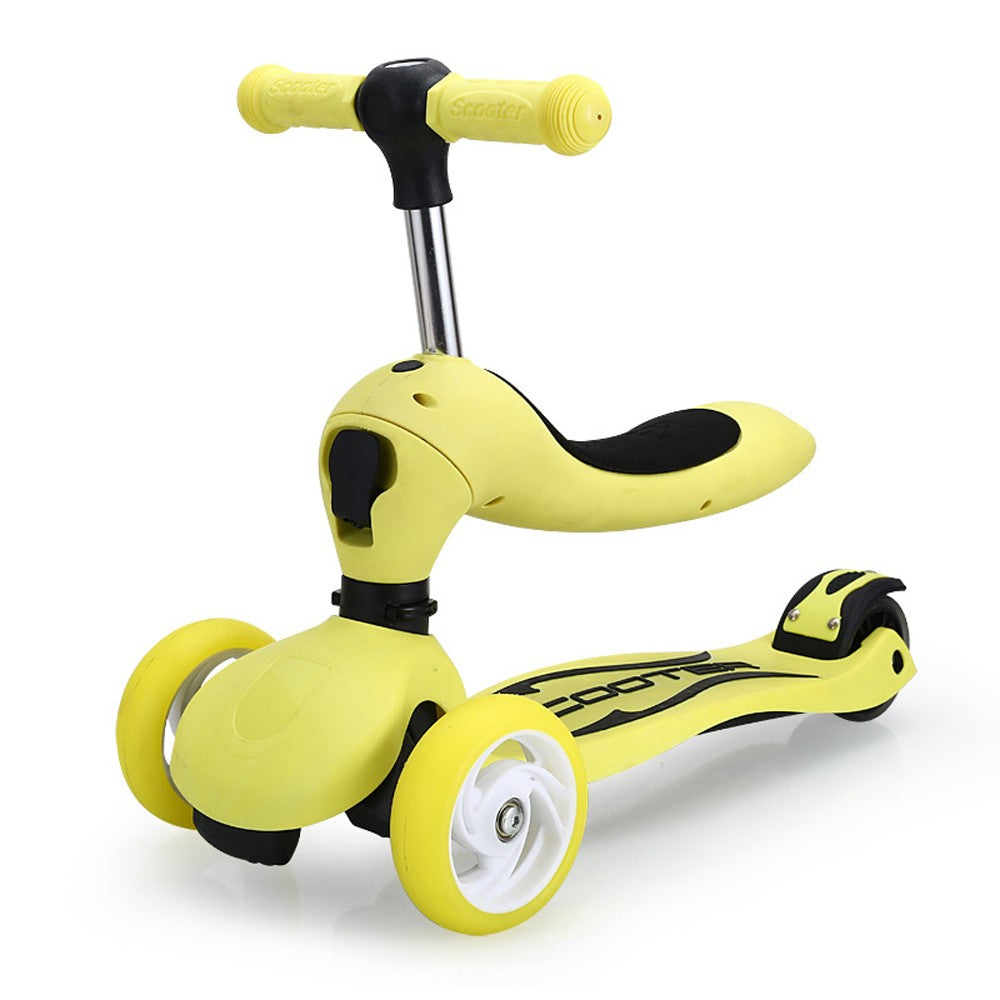 Children's Scooter With Four Wheel Sitting Two In One Baby Foldable Colorful