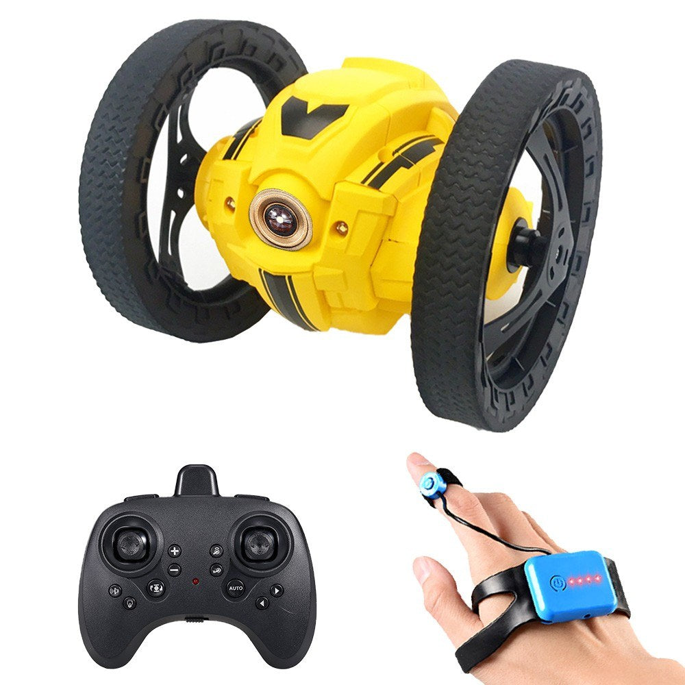 2WD 2.4Ghz RC Bounce Car Jump Remote Control Stunt Watch Induction 360° Rotation 27.6 inches Bouncing Music Led Light